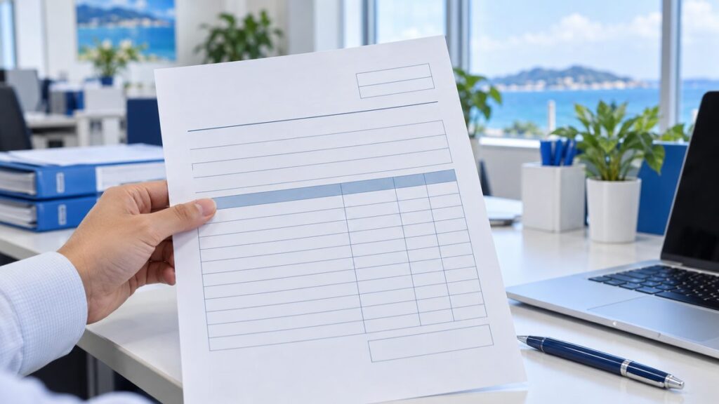 修理の見積書とノートパソコンが机の上に置かれている様子