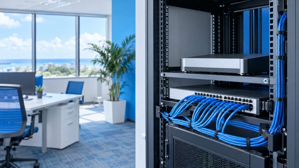 整理された配線のネットワーク機器