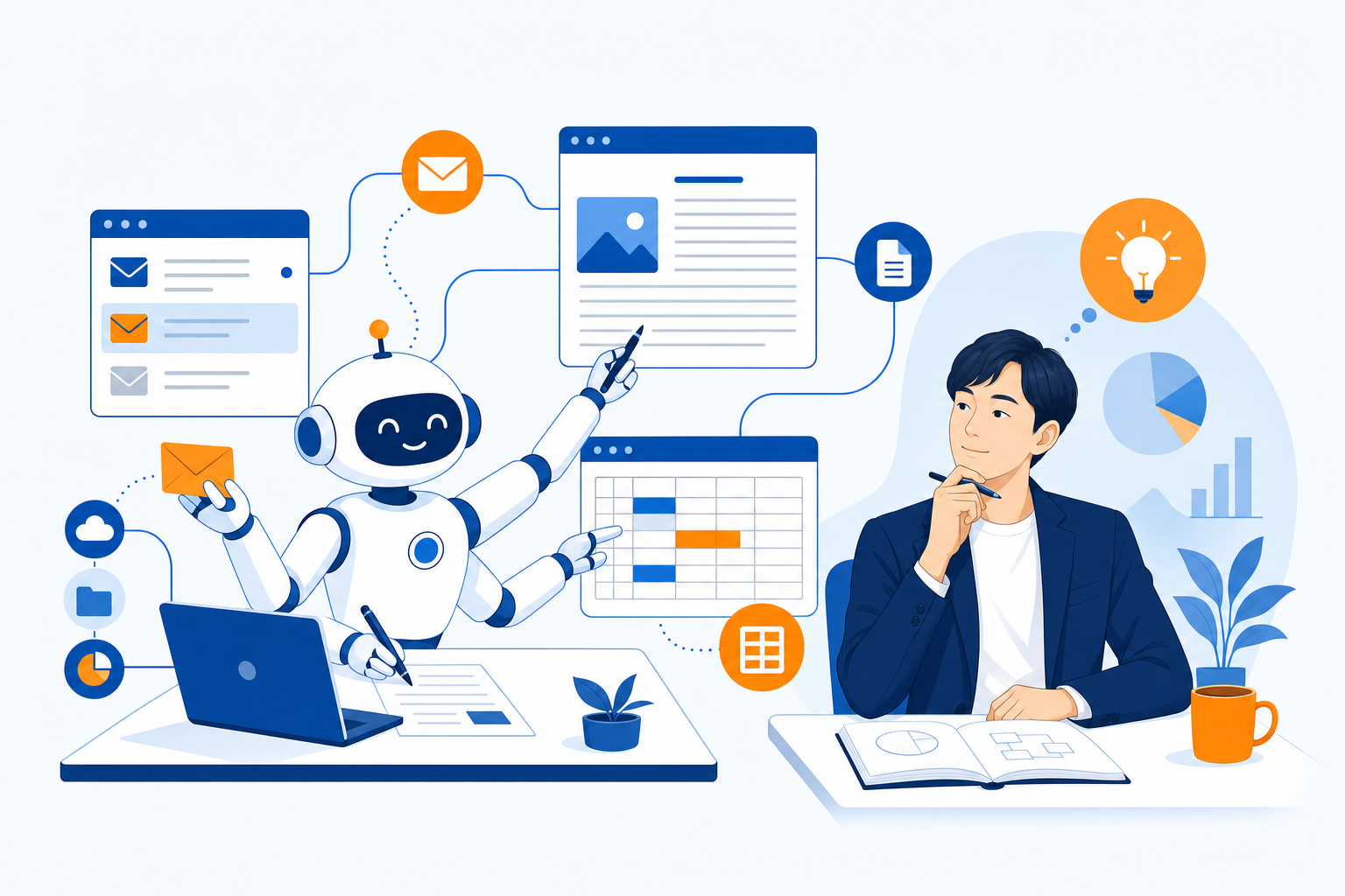 AIエージェントが業務を実行するイメージ