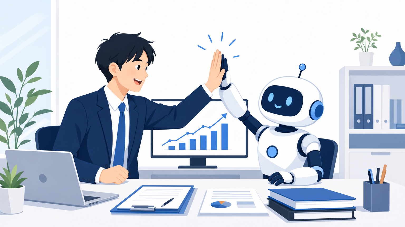 AIエージェントとの分担がうまくいっているオフィスのイメージ