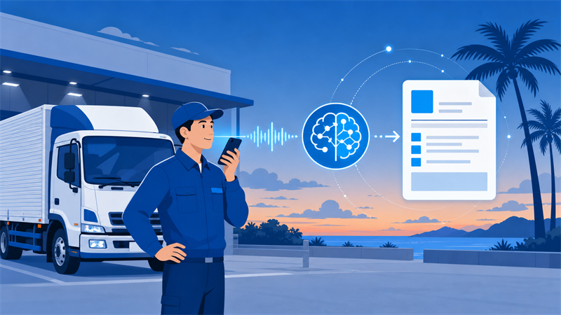 ドライバーが音声で話した内容をAIが運転日報に自動整形するイメージ