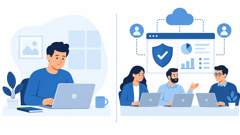 個人契約と法人契約のChatGPT利用を比べるイメージ