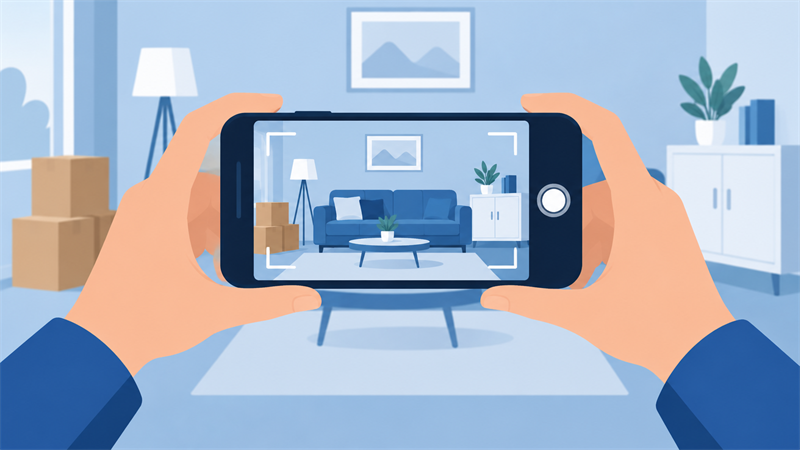 お客様がスマートフォンで部屋ごとの写真と動画を撮っている様子
